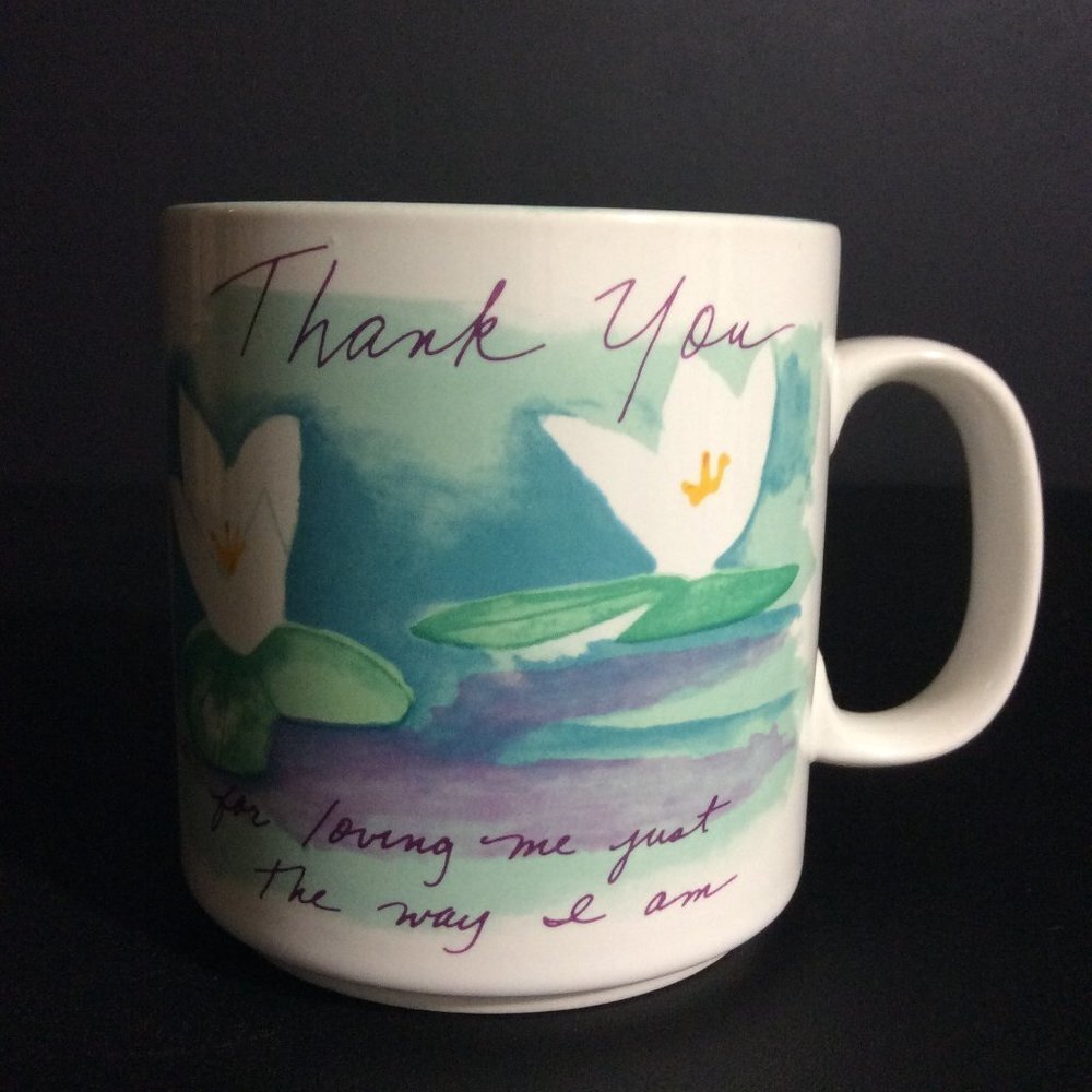 PAPEL Coffee Mug Cup Thank You for Loving Me Green White 10 Oz